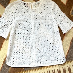 Reiss White Eyelet Short Sleeve Blouse